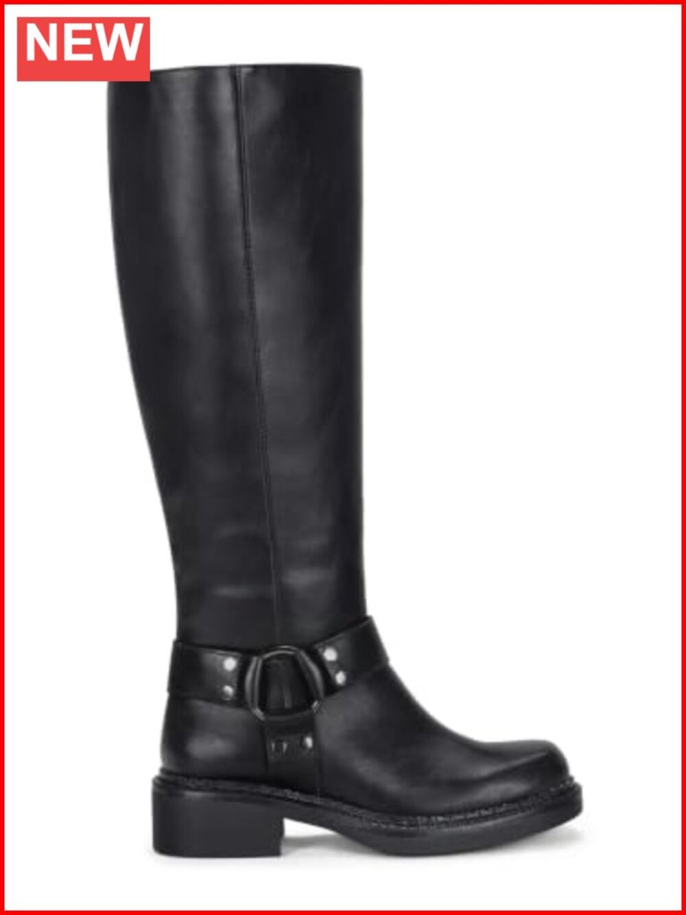 Square Toe Knee High Riding Boots with Chunky Heel Faux Leather